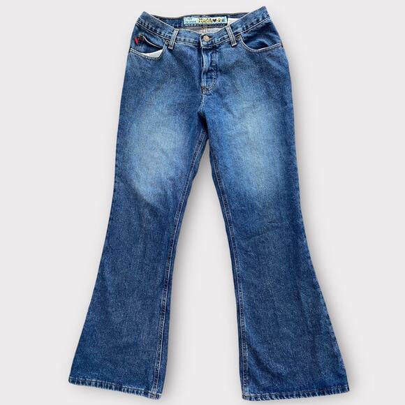 Mudd Denim - Vintage Mudd Jeans Y2K Flare Leg Jeans Medium Wash Faded Button Fly size 13